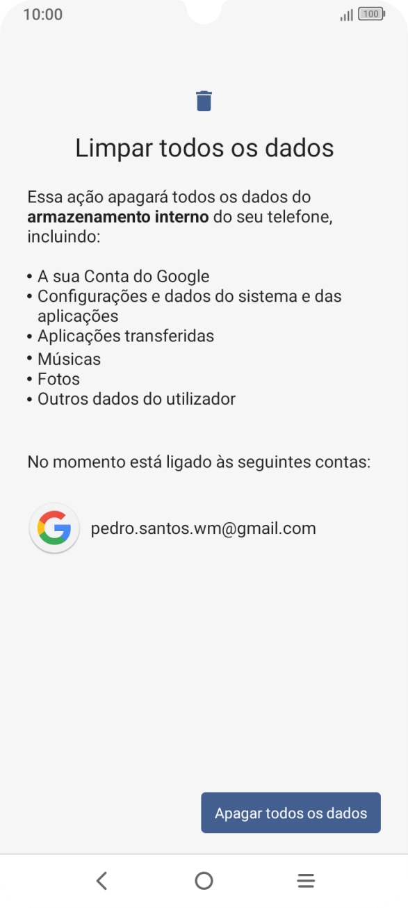 Prima Apagar todos os dados.