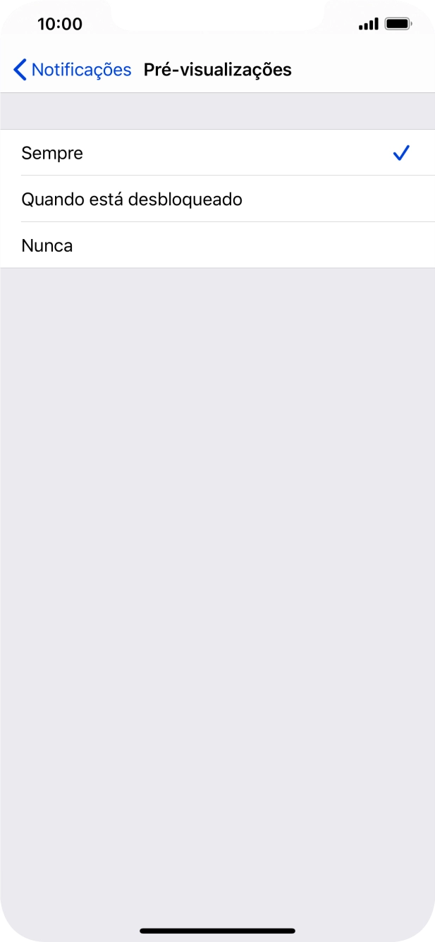 Para escolher a pré-visualização de notificações no ecrã bloqueado, prima Sempre.