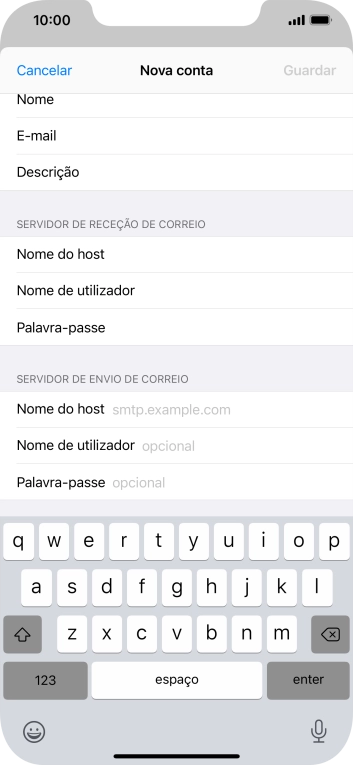 Prima Nome do host e insira smtp.vodafone.pt.