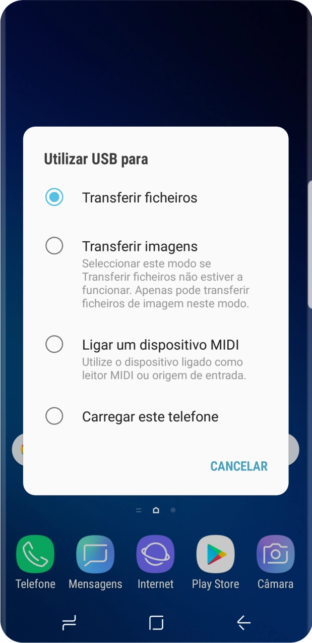 Prima Transferir ficheiros para ativar a função.