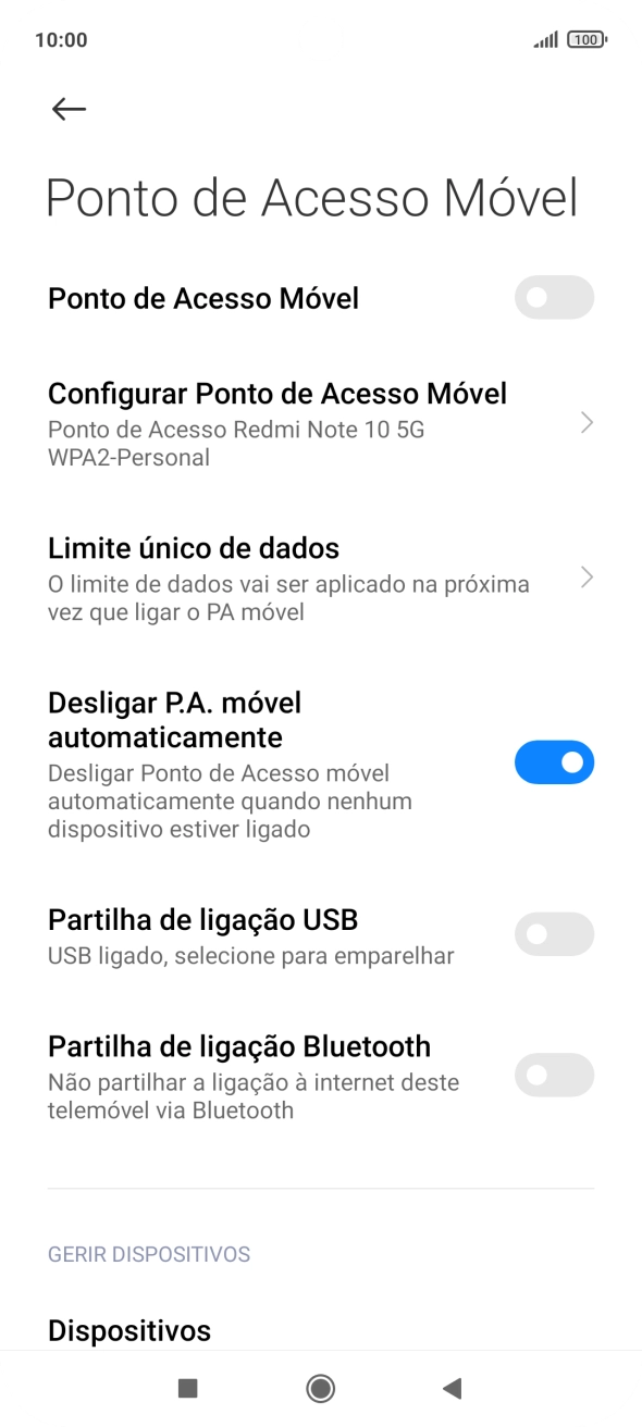 Prima Configurar Ponto de Acesso Móvel.