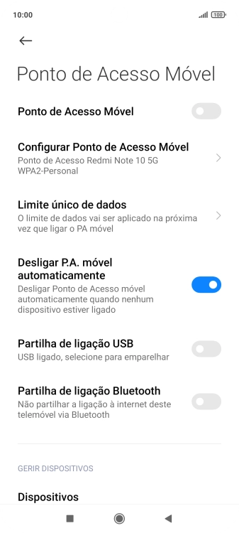 Prima Configurar Ponto de Acesso Móvel.