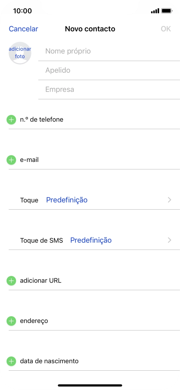 Prima Nome próprio e introduza o nome próprio.