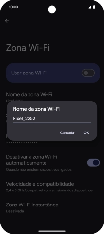Introduza o nome pretendido do hotspot Wi-Fi e prima OK.