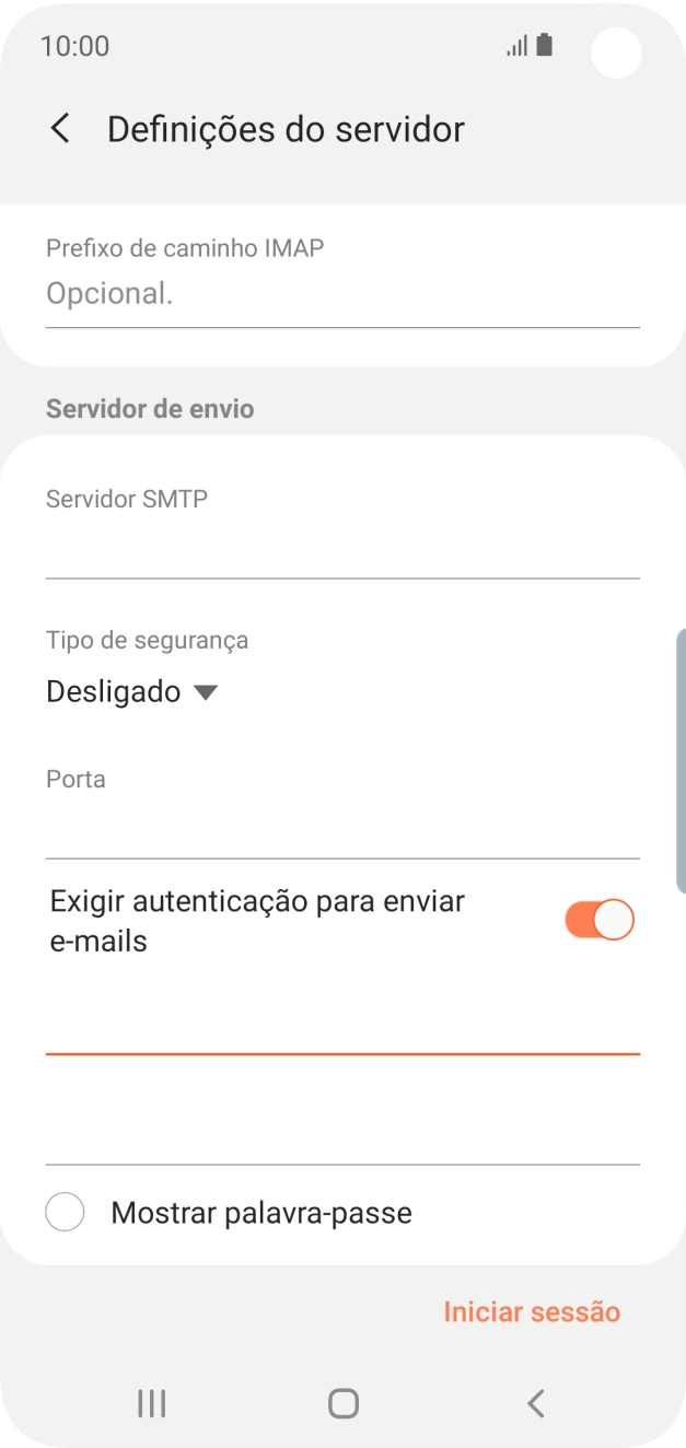 Prima o campo da password e introduza a password da sua conta de e-mail Vodafone.