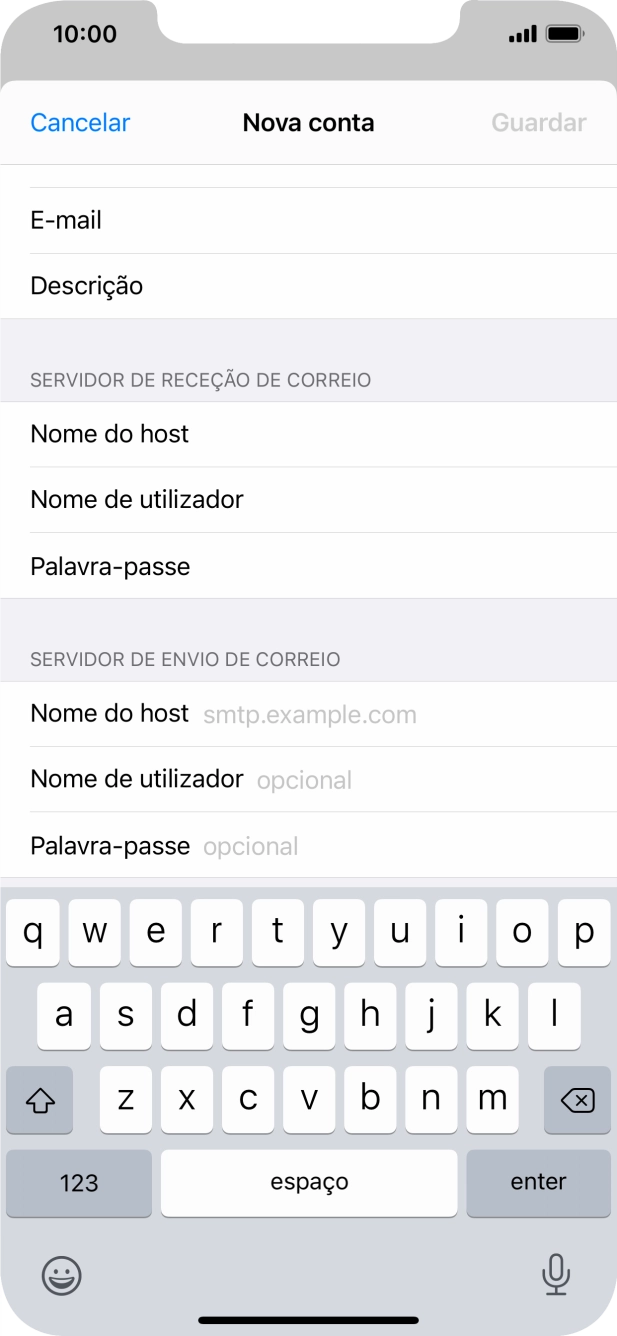 Prima Nome do host e insira smtp.vodafone.pt.