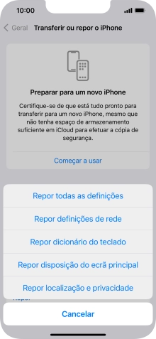 Prima Repor todas as definições.