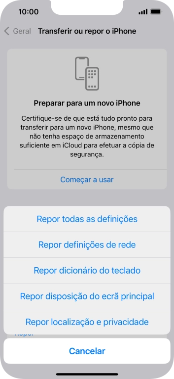 Prima Repor todas as definições.