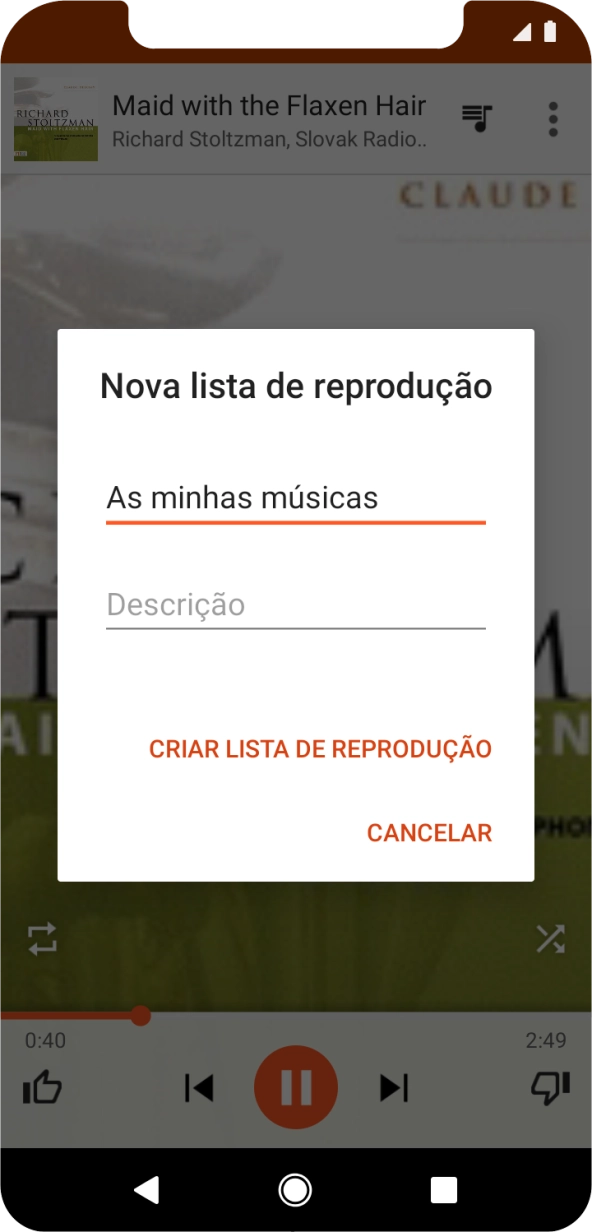 Introduza o nome pretendido para a lista de reprodução e prima CRIAR LISTA DE REPRODUÇÃO.