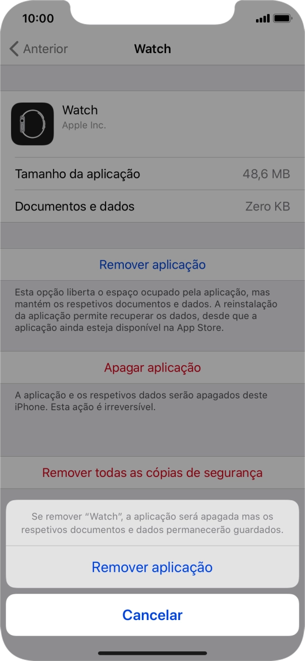 Prima Remover aplicação.