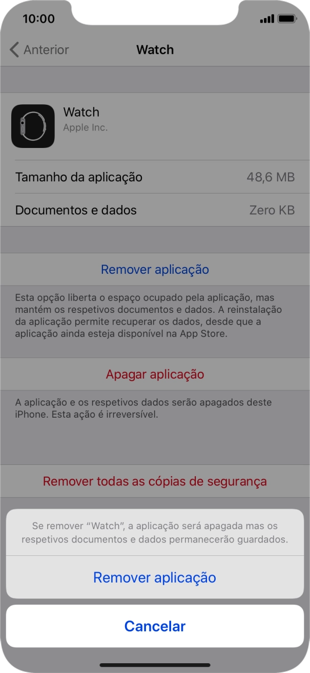 Prima Remover aplicação.