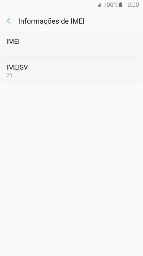 O código IMEI é mostrado no ecrã.