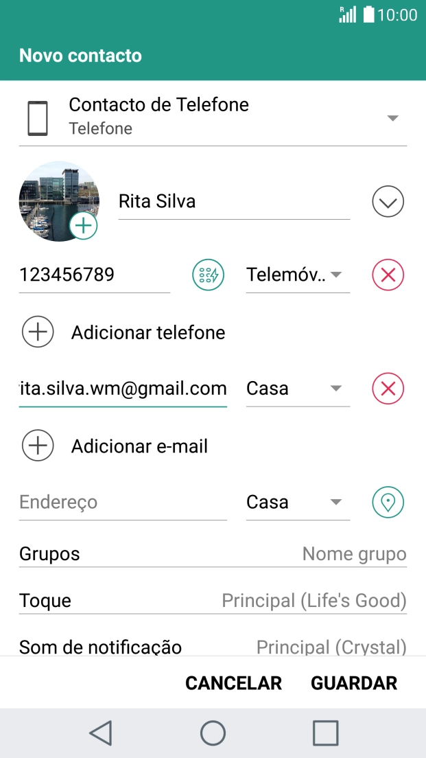 Prima a lista suspensa junto do endereço de e-mail.