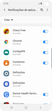 Prima o indicador junto à app pretendida para ativar ou desativar a função.