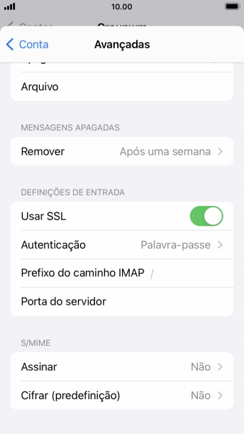 Prima Porta do servidor e insira 587.