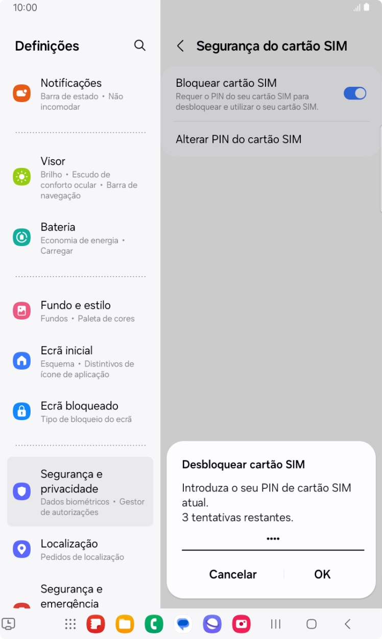 Introduza o seu código PIN e prima OK.