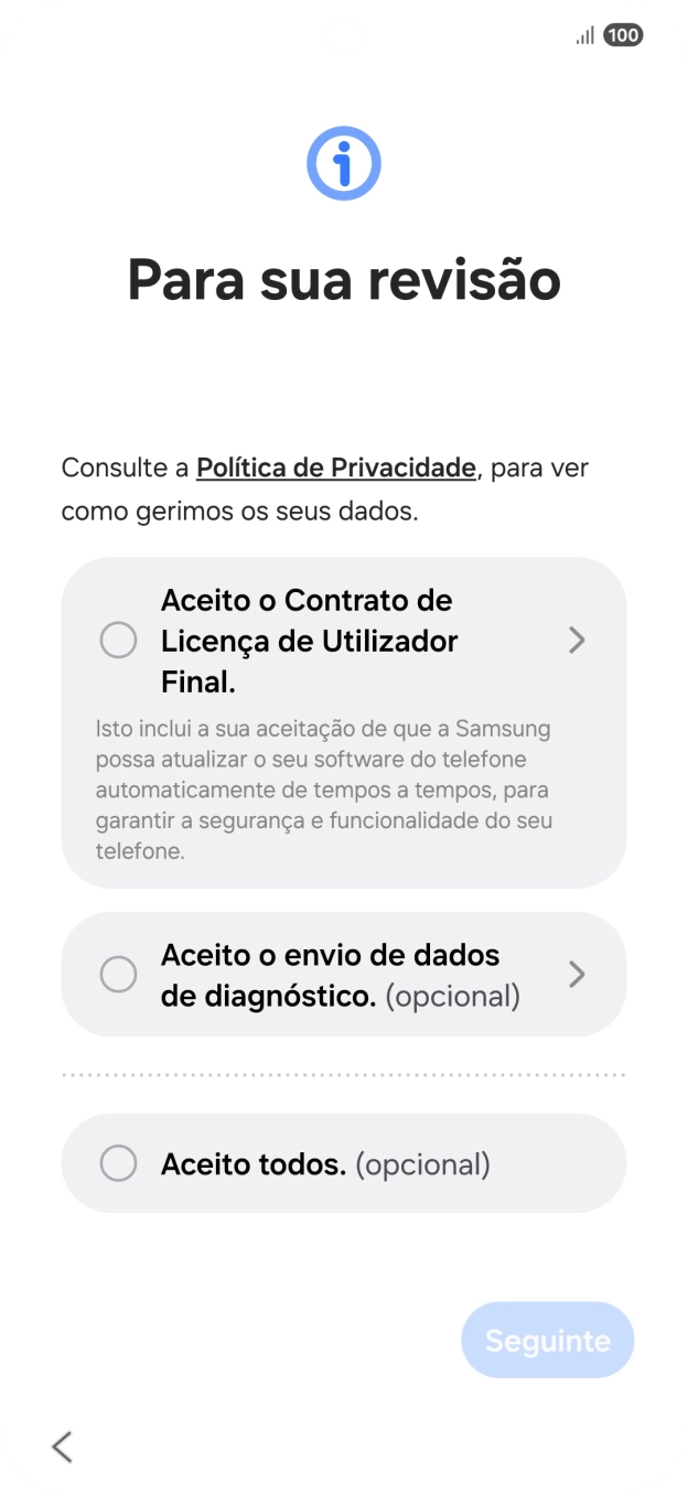 Prima o campo ao lado das definições pretendidas para as selecionar.