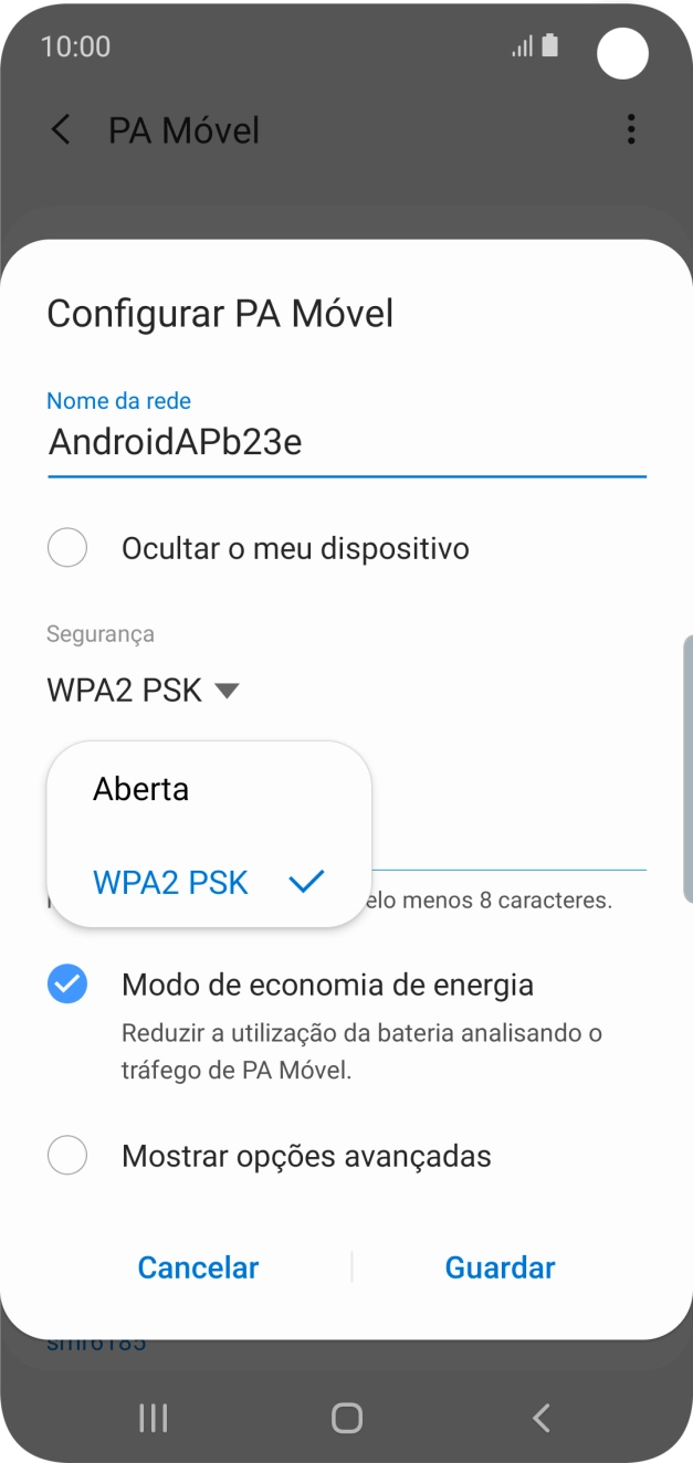 Prima WPA2 PSK para proteger o hotspot Wi-Fi com uma password.