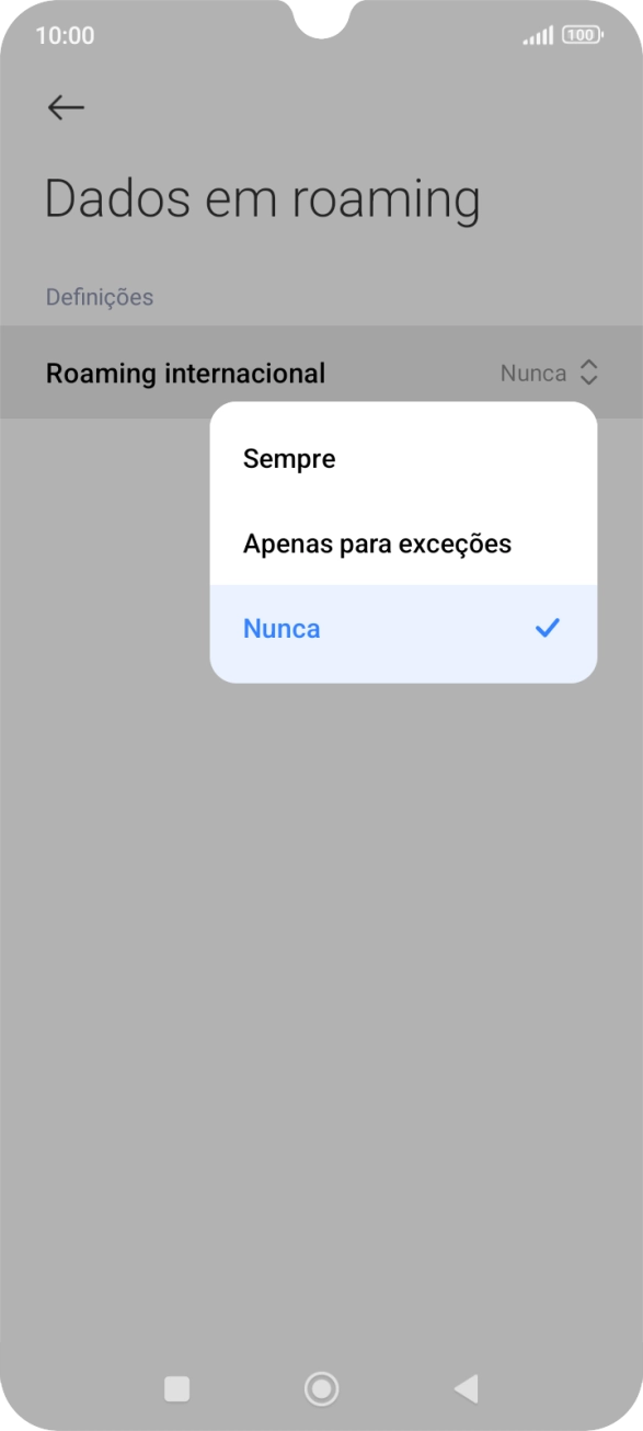 Prima a definição pretendida para ativar ou desativar a função.