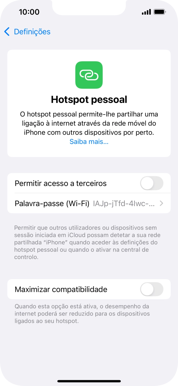 Prima Palavra-passe (Wi-Fi) e introduza a password pretendida.