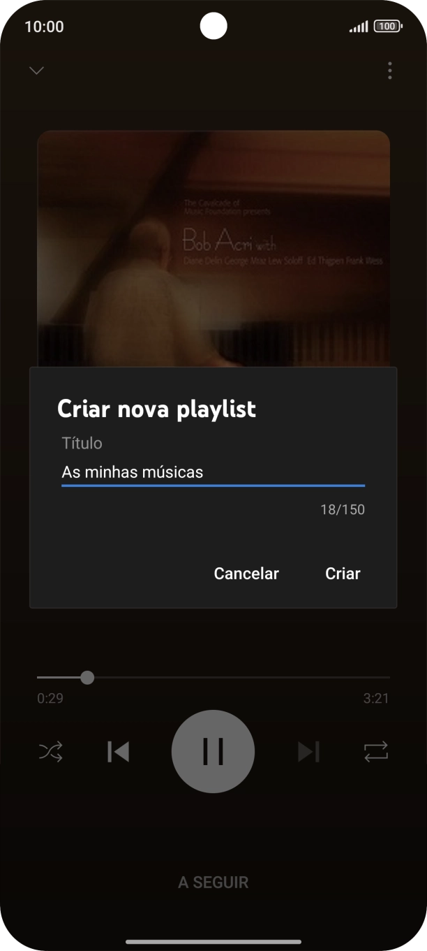 Introduza o nome pretendido para a lista de reprodução e prima Criar.