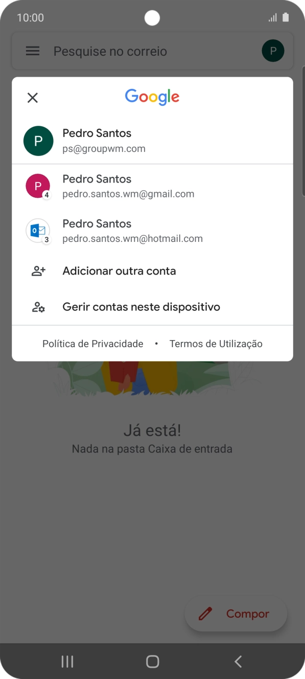 Prima a conta de e-mail pretendida.