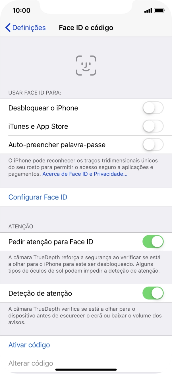 Prima Ativar código e introduza um código de bloqueio do telefone à escolha duas vezes de seguida.