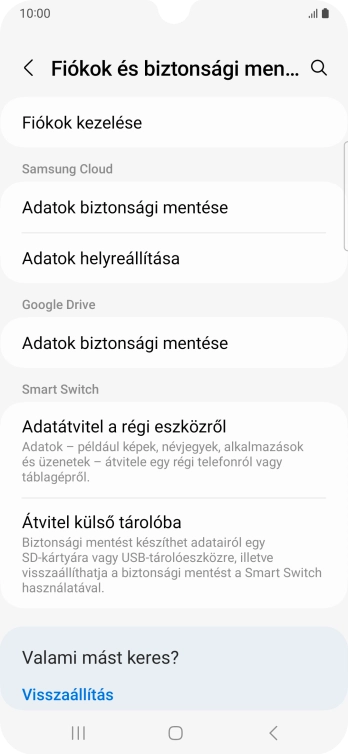 Válaszd a Fiókok kezelése lehetőséget.