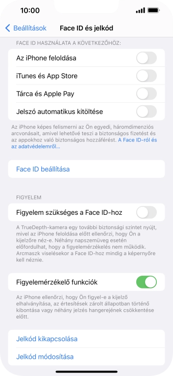 Válaszd a Jelkód kikapcsolása lehetőséget, és írd be a képernyőzárkódot.