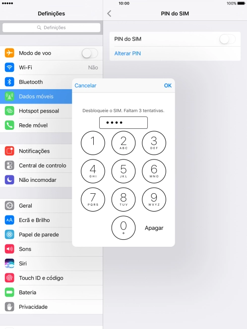 Introduza o seu código PIN e prima OK.
