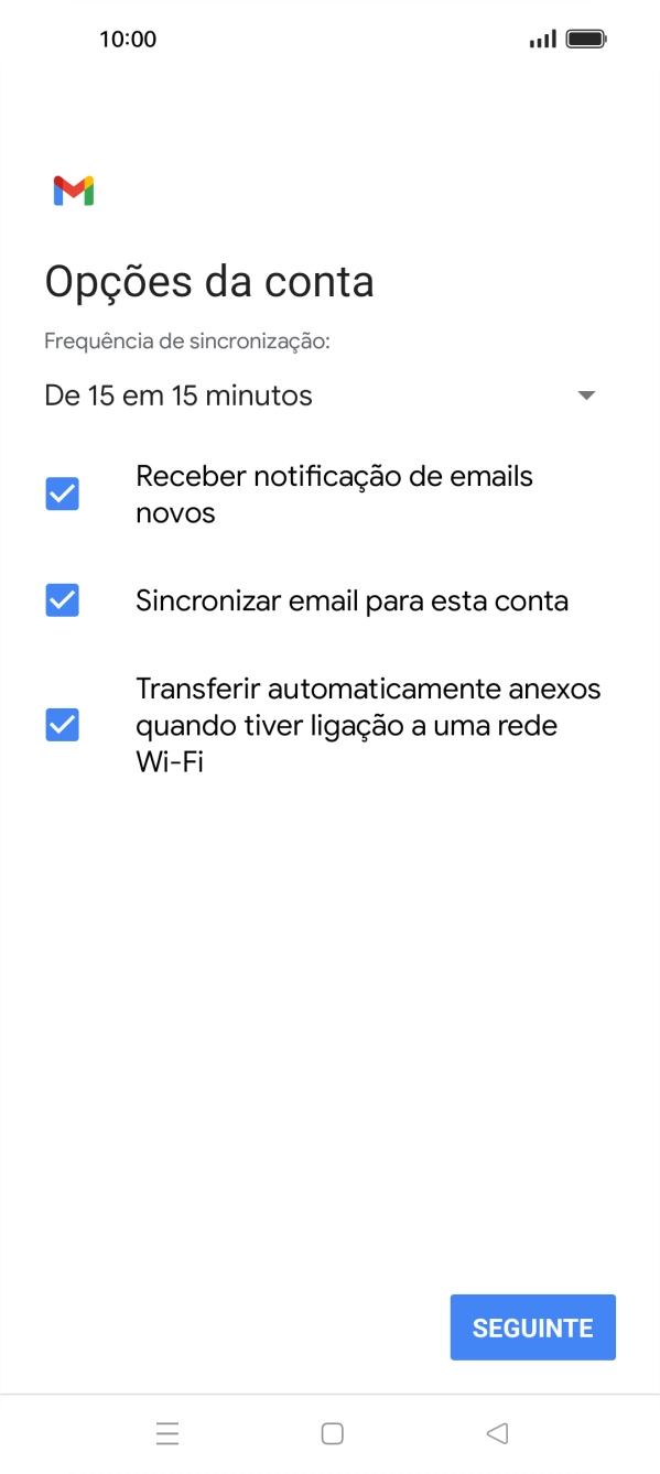 Se o ecrã mostrar esta imagem, a sua conta foi identificada e configurada automaticamente. Siga as indicações no ecrã para introduzir informações adicionais e concluir a configuração.
