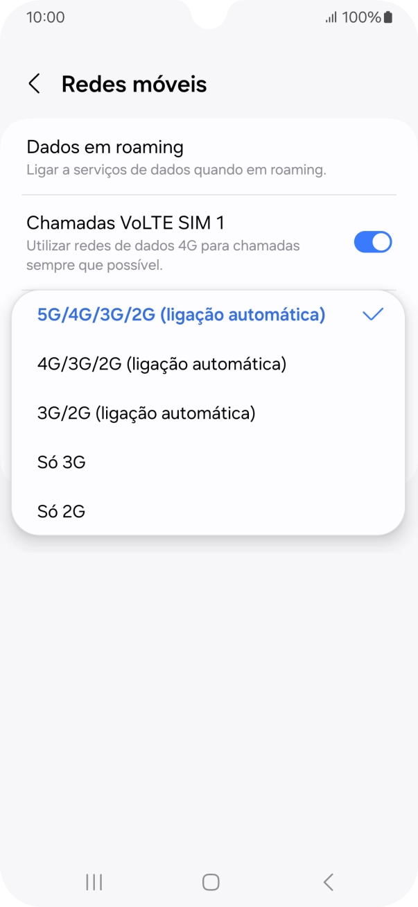Prima o tipo de rede pretendido.