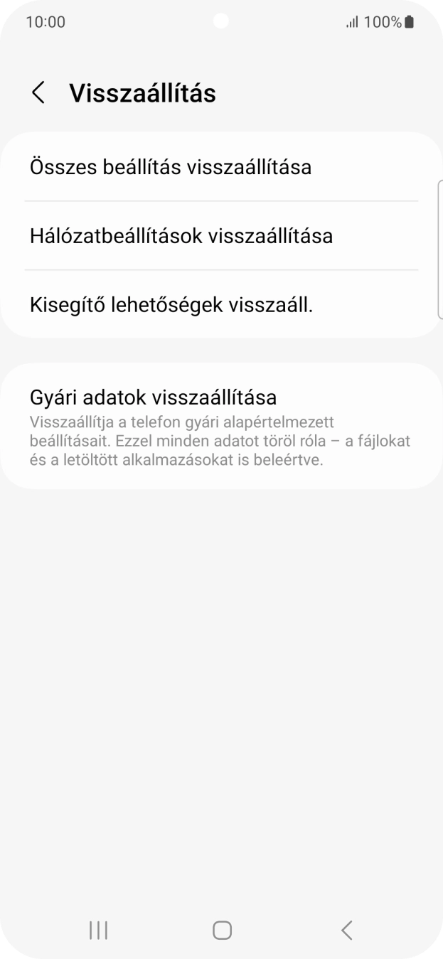 Válaszd a Gyári adatok visszaállítása lehetőséget. Válaszd a Gyári adatok visszaállítása lehetőséget.