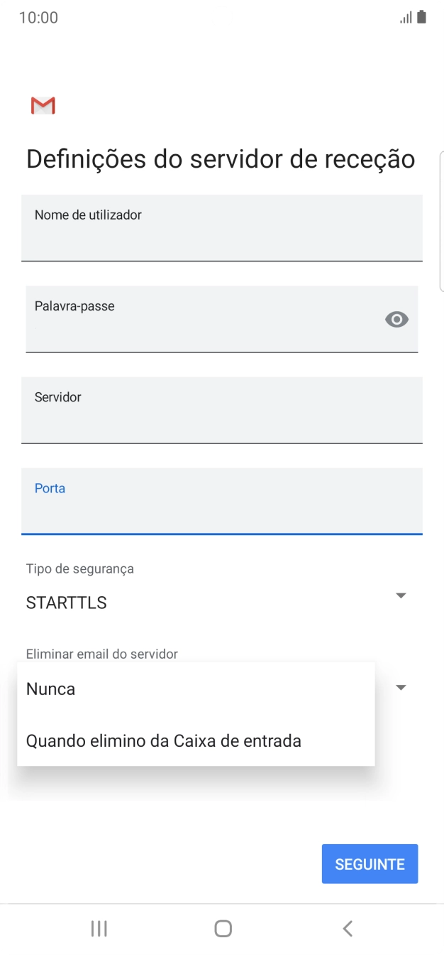 Prima Nunca para manter os e-mails no servidor quando estes são apagados no telefone.