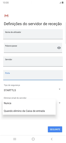 Prima Nunca para manter os e-mails no servidor quando estes são apagados no telefone.