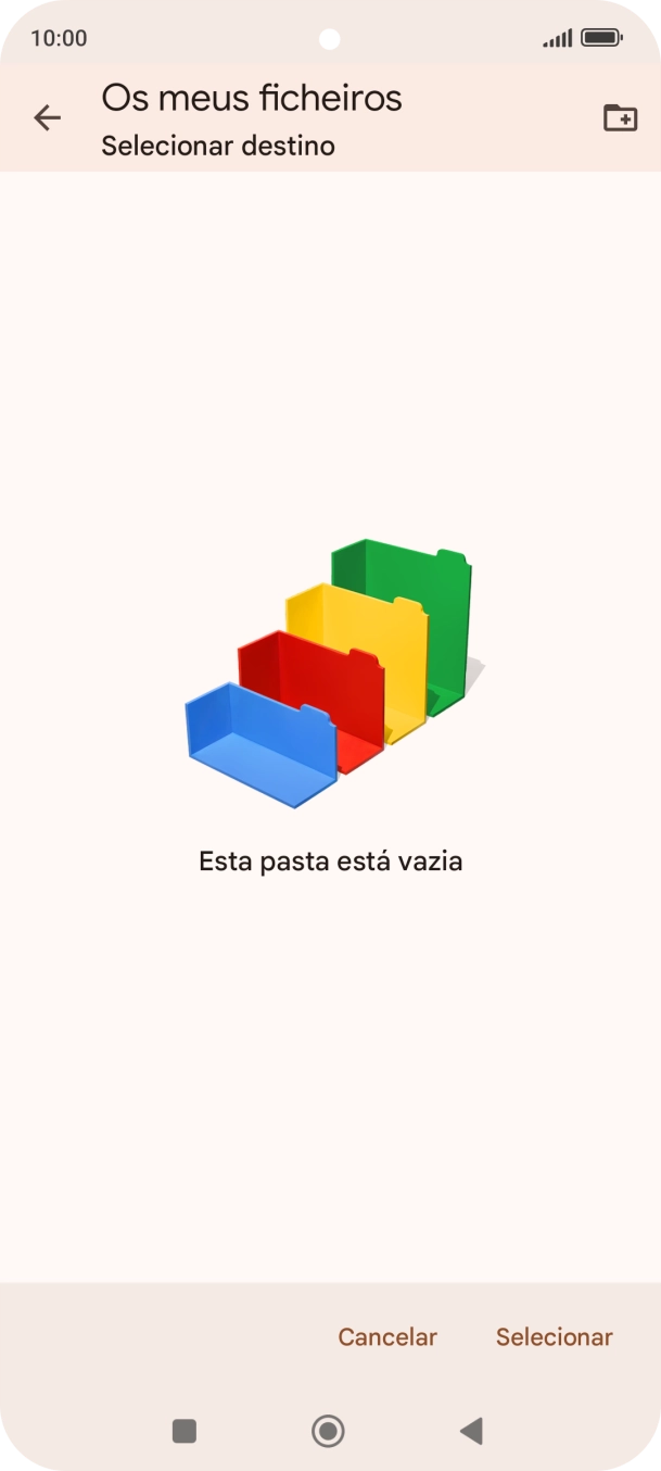 Se quiser criar uma nova pasta, prima o ícone de nova pasta e siga as indicações no ecrã para criar uma nova pasta.
