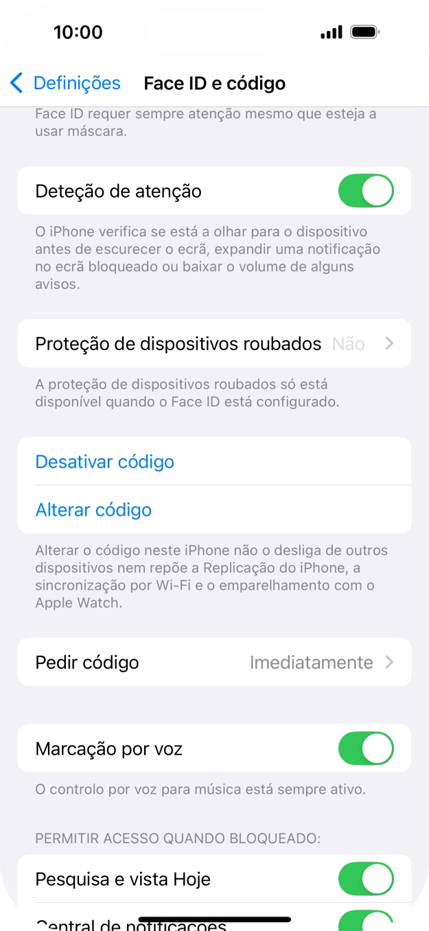 Prima Desativar código, e introduza o código de bloqueio.
