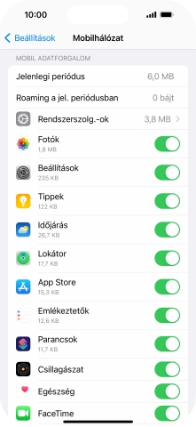 Kattints a kívánt programok melletti csúszkákra a funkciók be- vagy kikapcsolásához.