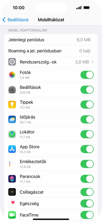 Kattints a kívánt programok melletti csúszkákra a funkciók be- vagy kikapcsolásához.
