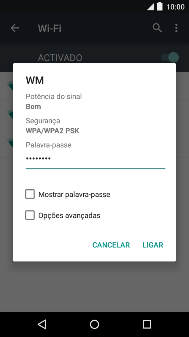 Introduza a password da rede Wi-Fi e prima LIGAR.