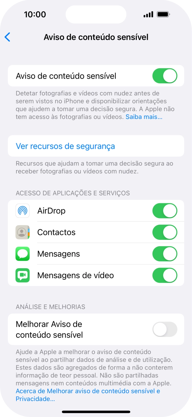 Prima o indicador junto das aplicações pretendidas para ativar ou desativar a função.