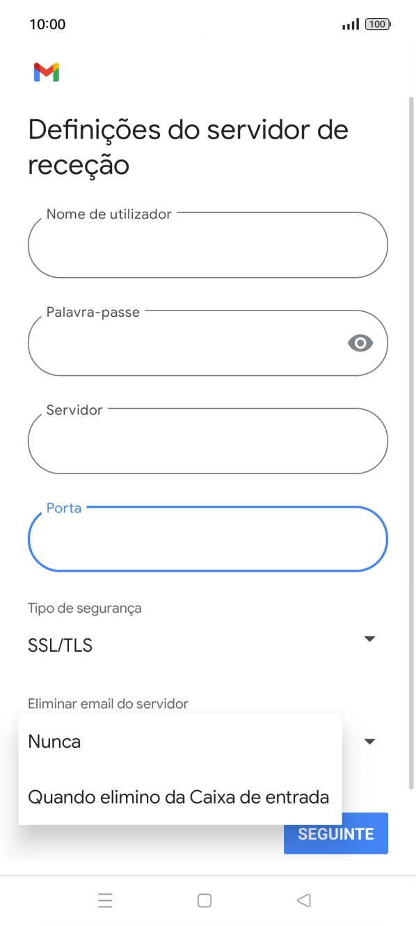 Prima Nunca para manter os e-mails no servidor quando estes são apagados no telefone.