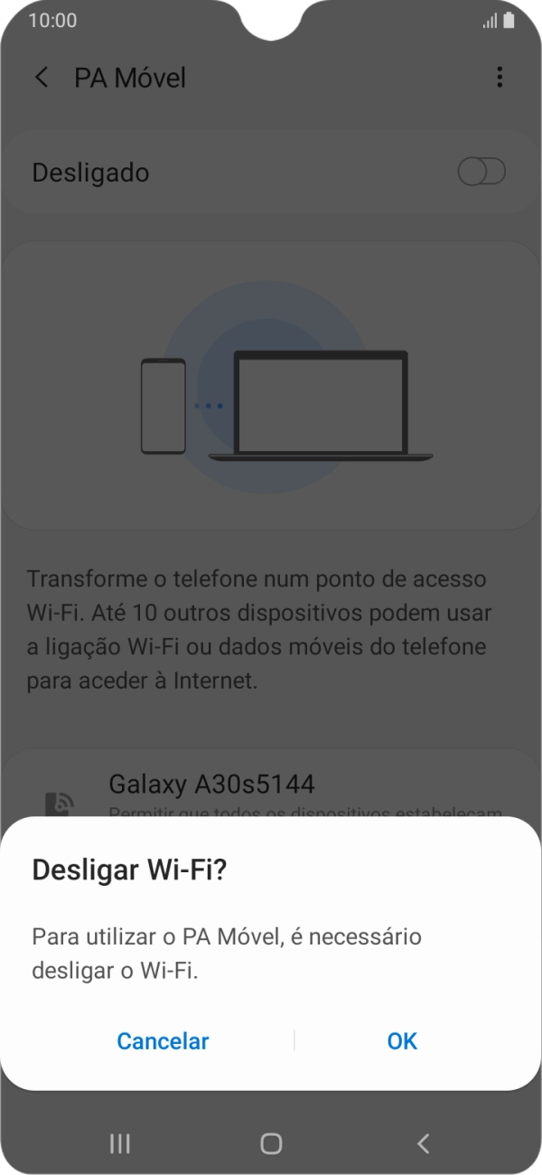 Se o Wi-Fi estiver ativado, prima OK.