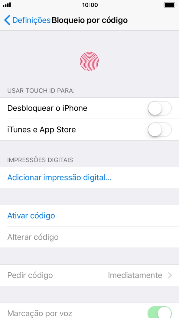 Prima Ativar código e introduza um código de bloqueio do telefone à escolha duas vezes de seguida.