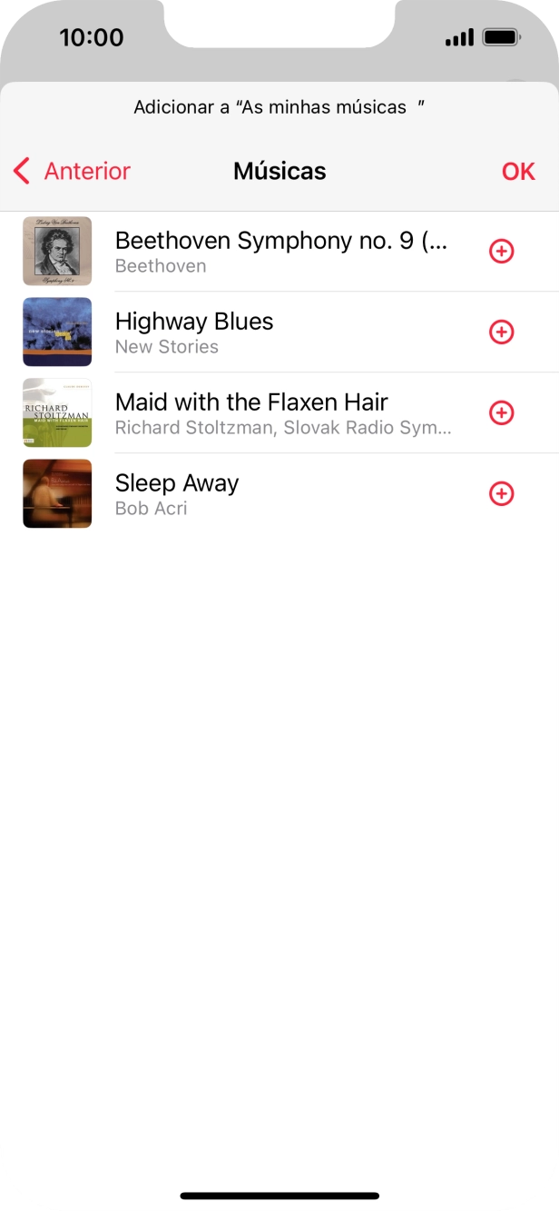 Vá até à categoria pretendida e prima o ícone para adicionar junto do ficheiro de música pretendido.