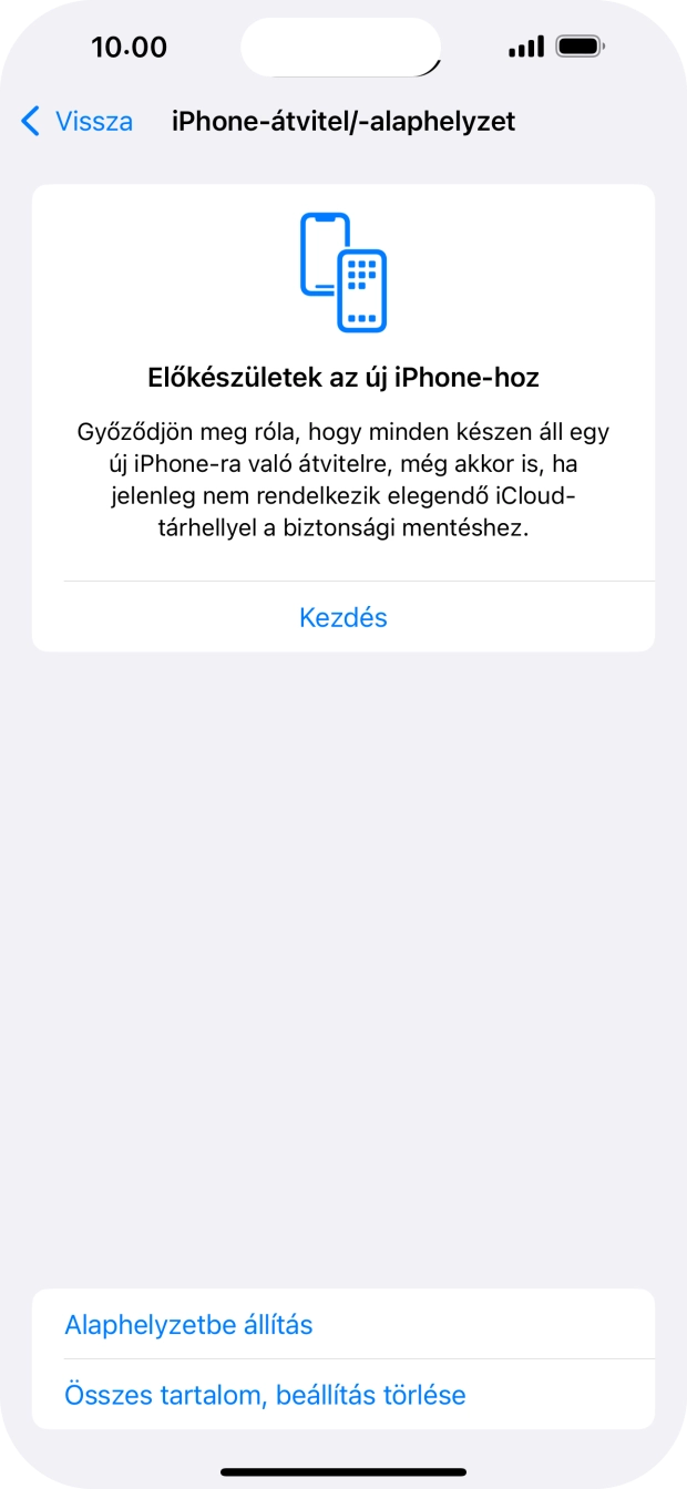 Válaszd az Alaphelyzetbe állítás lehetőséget.