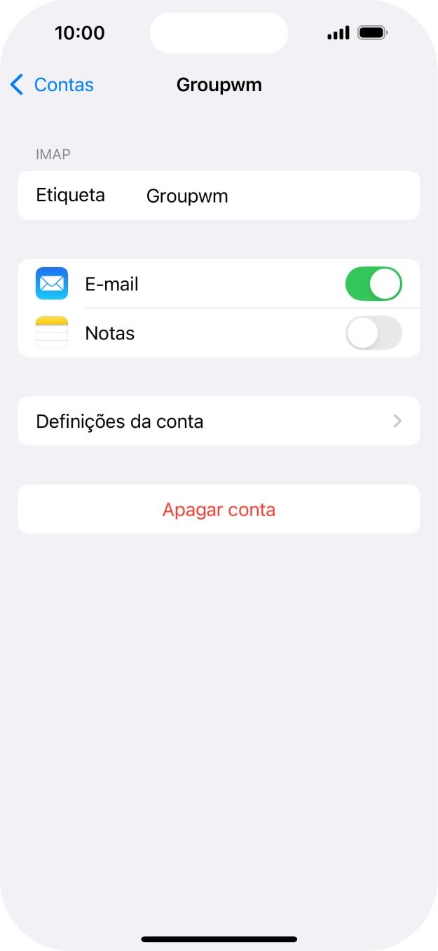 Prima Definições da conta.