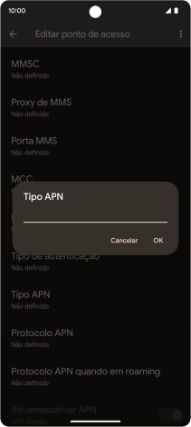 Introduza default e prima OK.