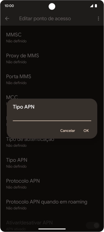Introduza default e prima OK.