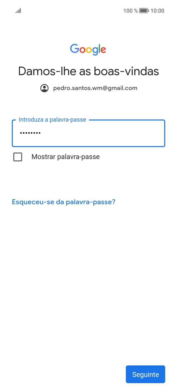 Prima Seguinte e siga as indicações no ecrã para escolher as definições da conta Google.